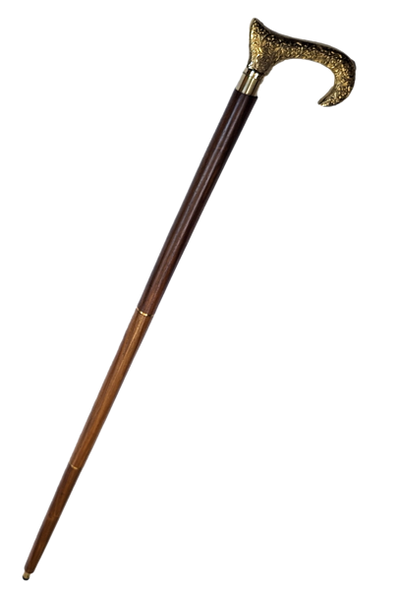 Houten wandelstok met gouden handvat - opvouwbaar - elegant cadeau met mogelijkheid tot personalisatie met gravure - 91,5 cm, bruin met messing handgreep