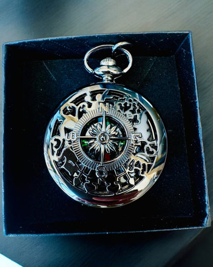 Kompas in zakhorloge-stijl "Navigator" - Kleur donker metaal