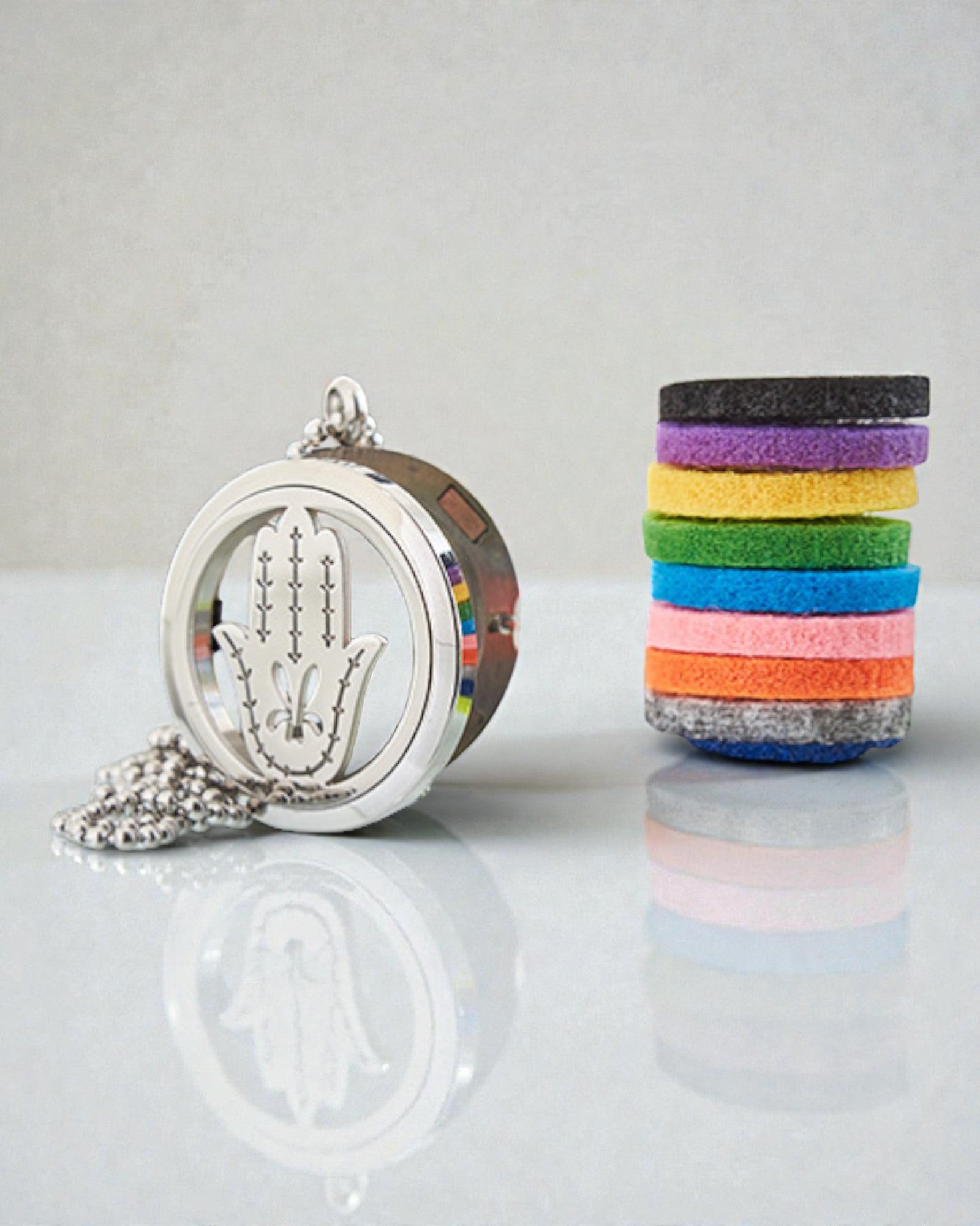 Hamsa Aura – Aromatherapeutische halsketting Hand van Fatima 30 mm