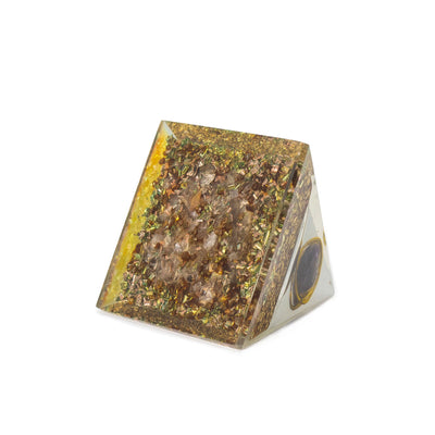 Middelgrote orgonietpiramide met amethist en koper 7x6 cm