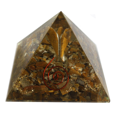 Magische orgonietpiramide 70 mm - engel met esoterische objecten, groenachtig interieur en handmatige afwerking