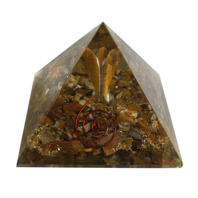 Magische orgonietpiramide 70 mm - engel met esoterische objecten, groenachtig interieur en handmatige afwerking