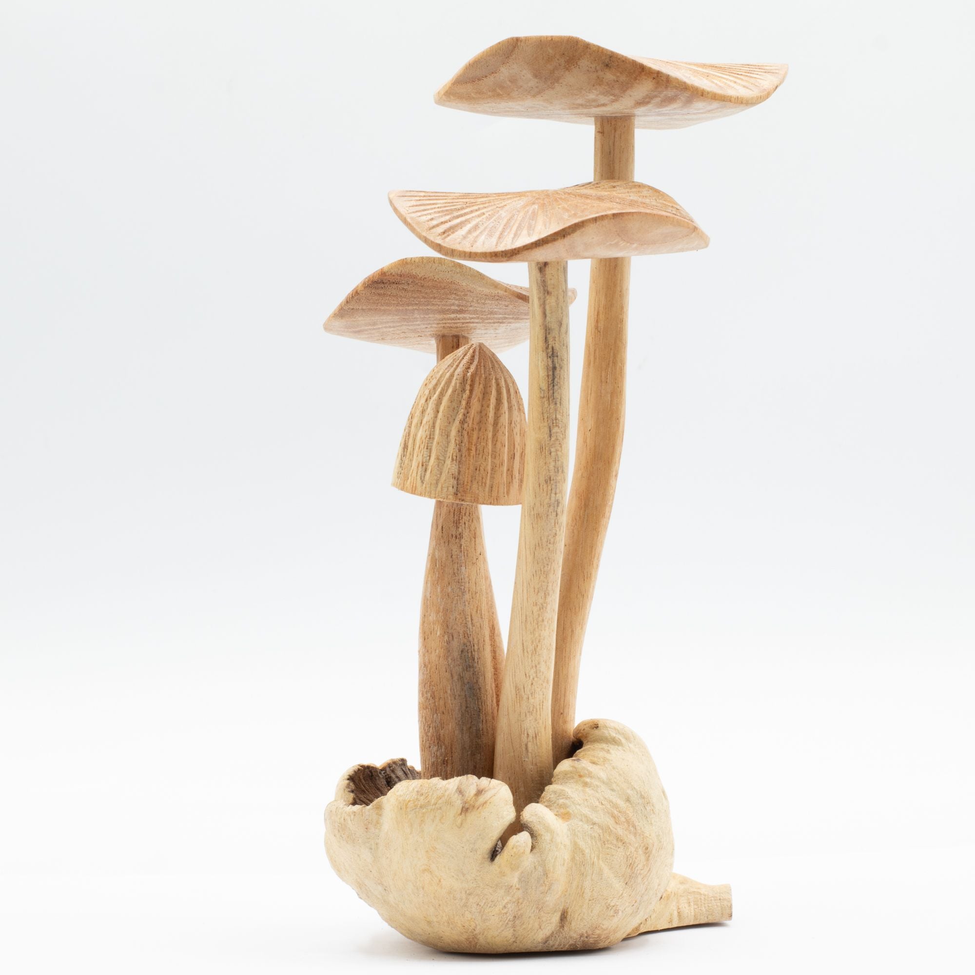 Handgesneden bospaddenstoelen - set van 4 grote paddenstoelen van natuurlijk hout, ideaal als cadeau - hoogte 14 cm, unieke rustieke stijl, perfect voor interieurdecoratie