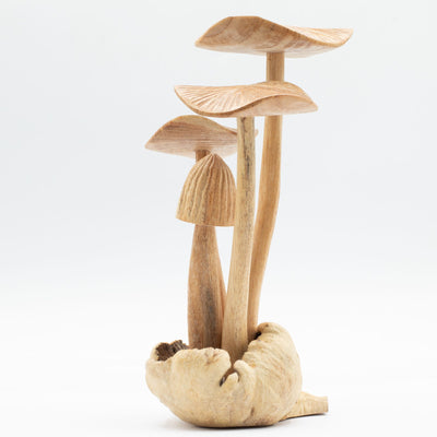Handgesneden bospaddenstoelen - set van 4 grote paddenstoelen van natuurlijk hout, ideaal als cadeau - hoogte 14 cm, unieke rustieke stijl, perfect voor interieurdecoratie