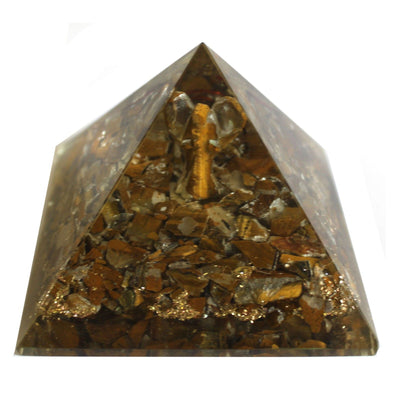 Magische orgonietpiramide 70 mm - engel met esoterische objecten, groenachtig interieur en handmatige afwerking