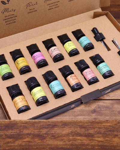 Zomerenergie van de natuur – Luxueuze set van 12 etherische oliën van 5 ml met pipetten