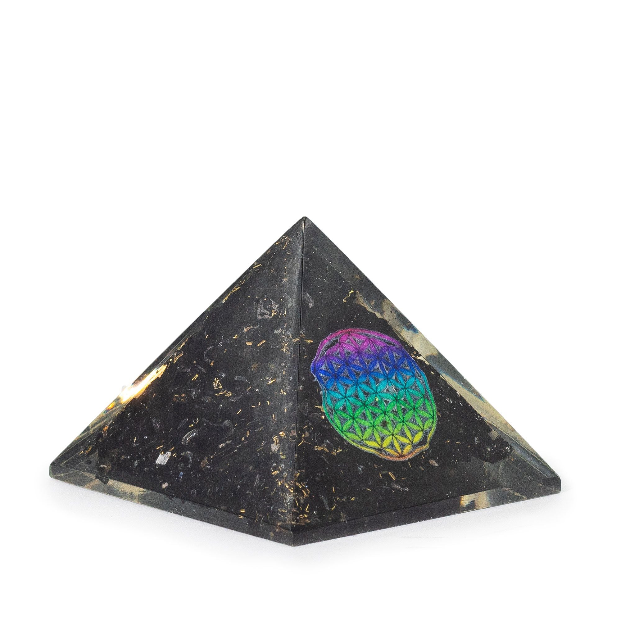 Orgonepiramide van zwarte toermalijn 5.5x4.5cm met Levensbloem