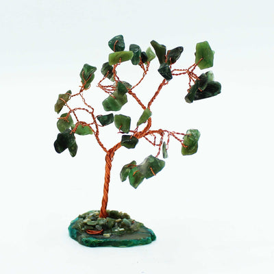 Aventurijnboompje op agaatbasis - groen, 10 cm, 35 kristallen