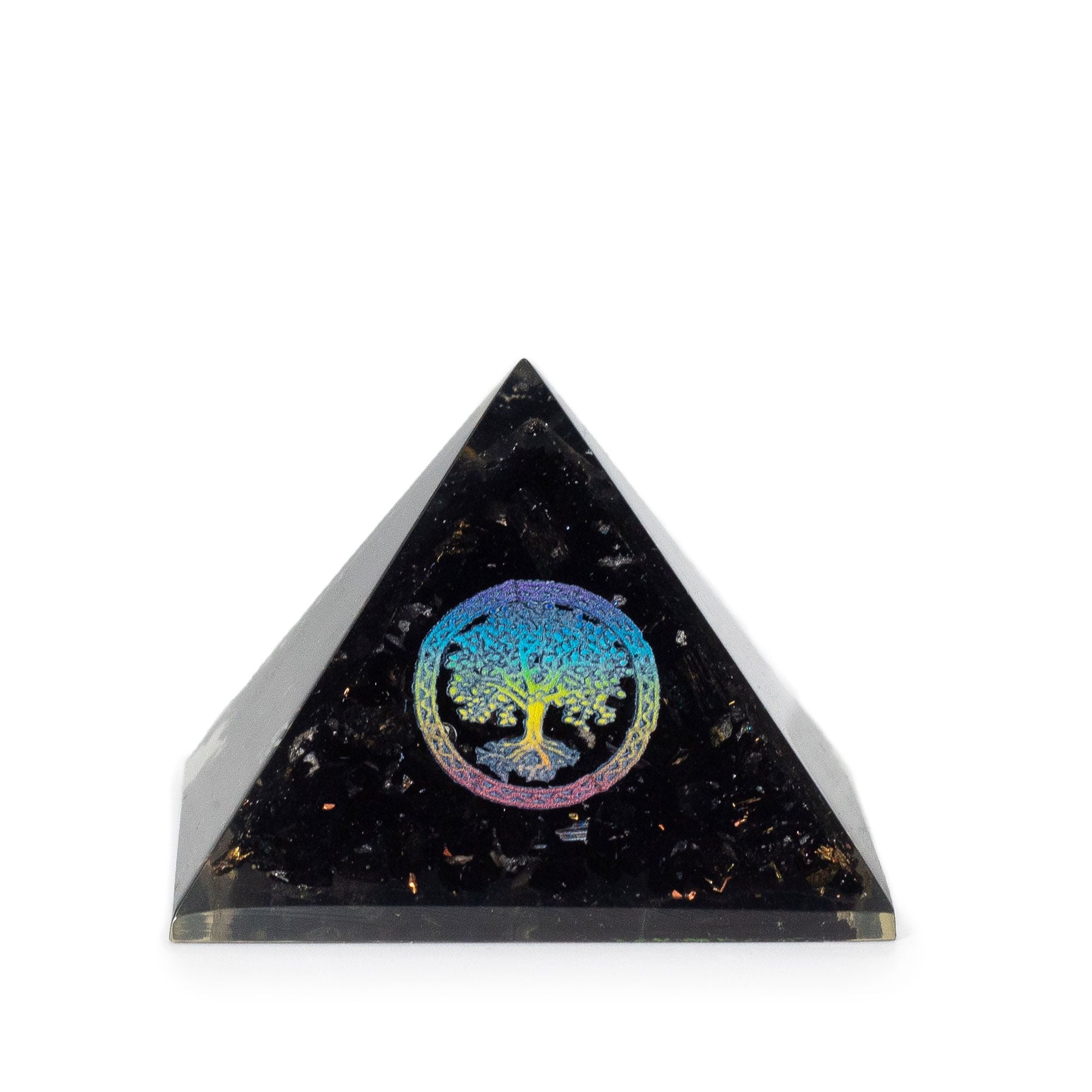 Elegante orgonietpiramide van zwarte toermalijn en Levensboom-symbool - 5.5x4.5 cm