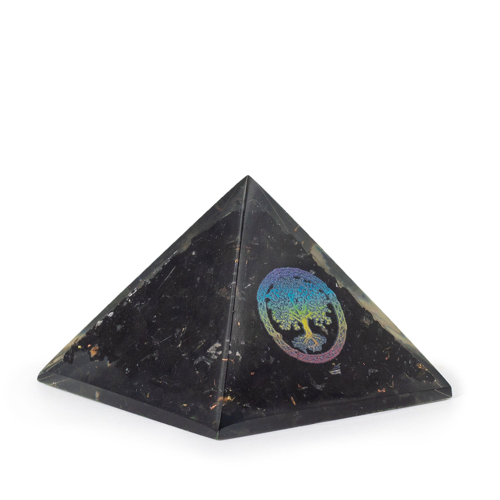 Elegante orgonietpiramide van zwarte toermalijn en Levensboom-symbool - 5.5x4.5 cm