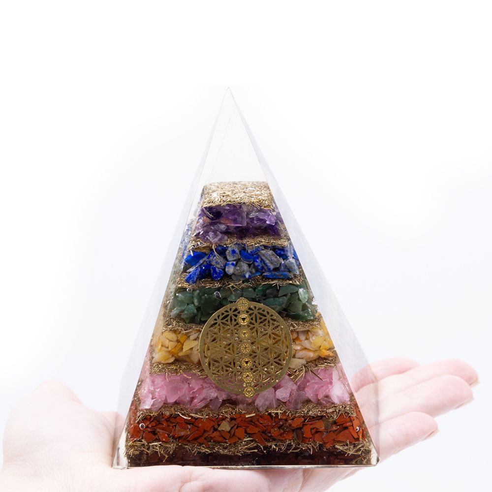 Orgonietpiramide zeven chakra's en Levensbloem
