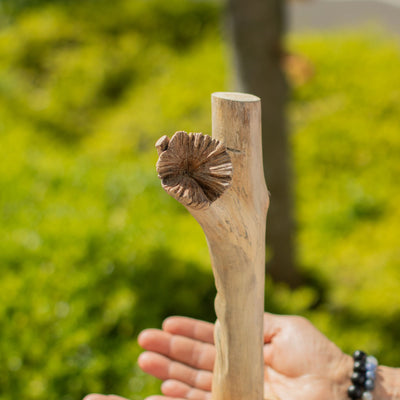 Handgesneden beeldje van de Groene Man van parasiet hout
