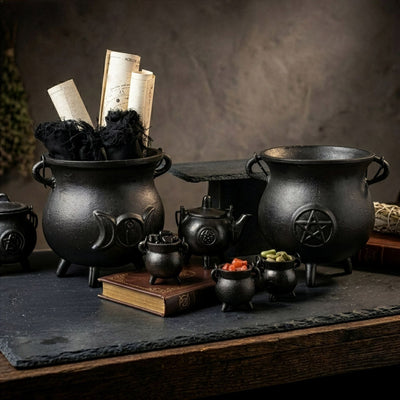 Krachtige gietijzeren ketel met pentagram 23x18 cm, 4500 g