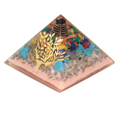 Orgonietpiramide 70mm - boom van edelstenen, koper en metalen inzetstukken