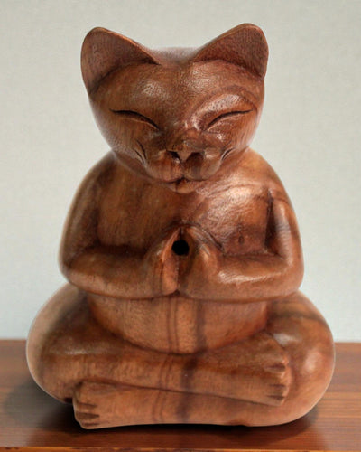 ZenCat Groot – 17 cm, houten yogakat voor wierookstokjes