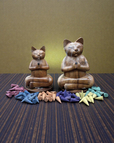ZenCat Groot – 17 cm, houten yogakat voor wierookstokjes
