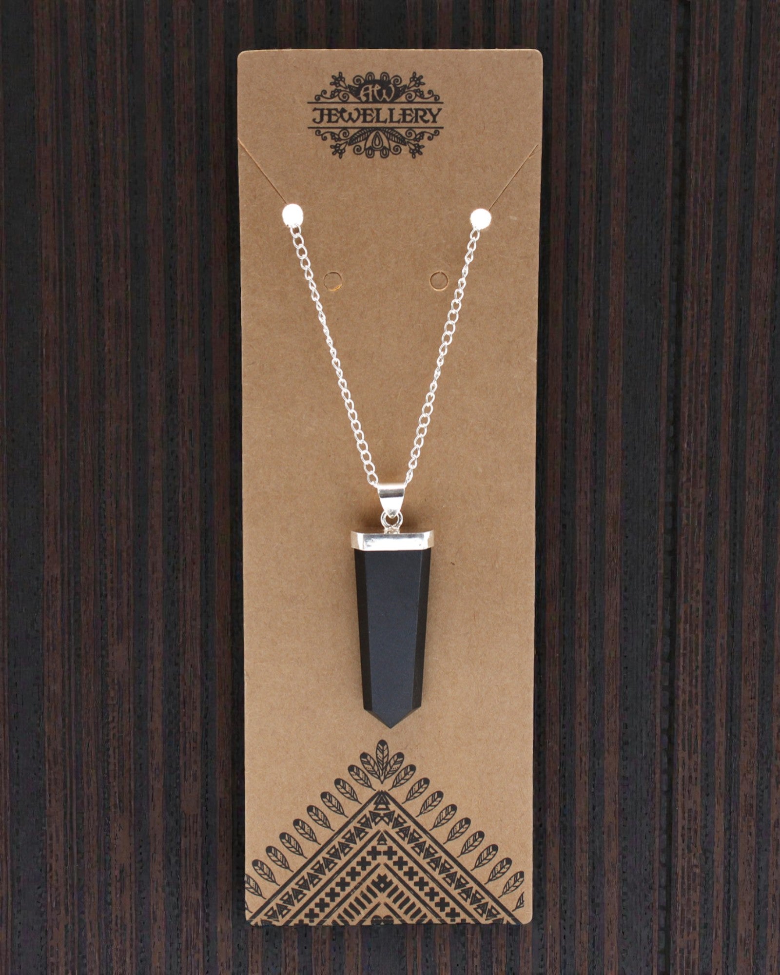 Obsidian Ray – Platte hanger van zwarte agaat in kristalslijping