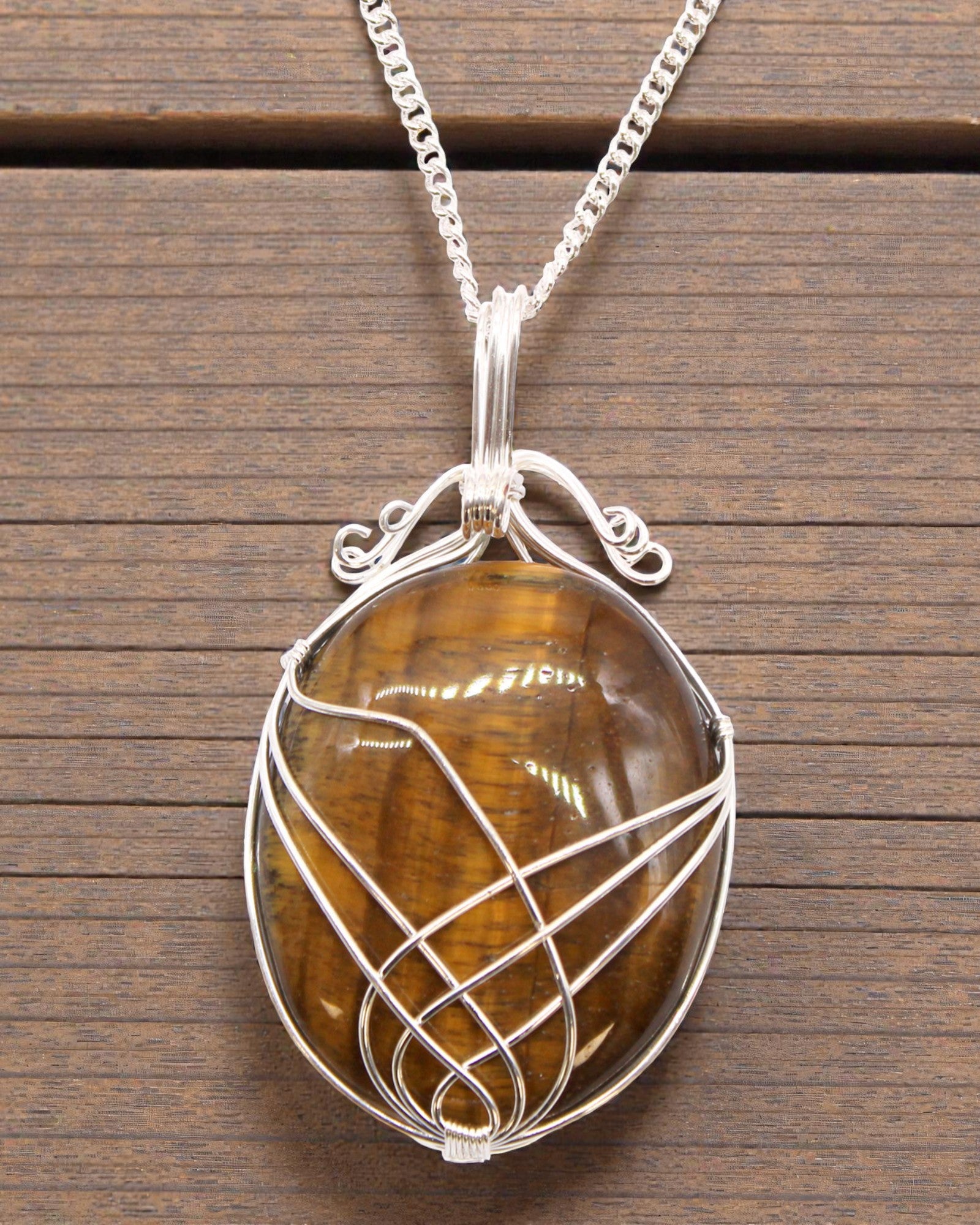 Edelsteenketting met spiraalwikkeling - Tijgeroog