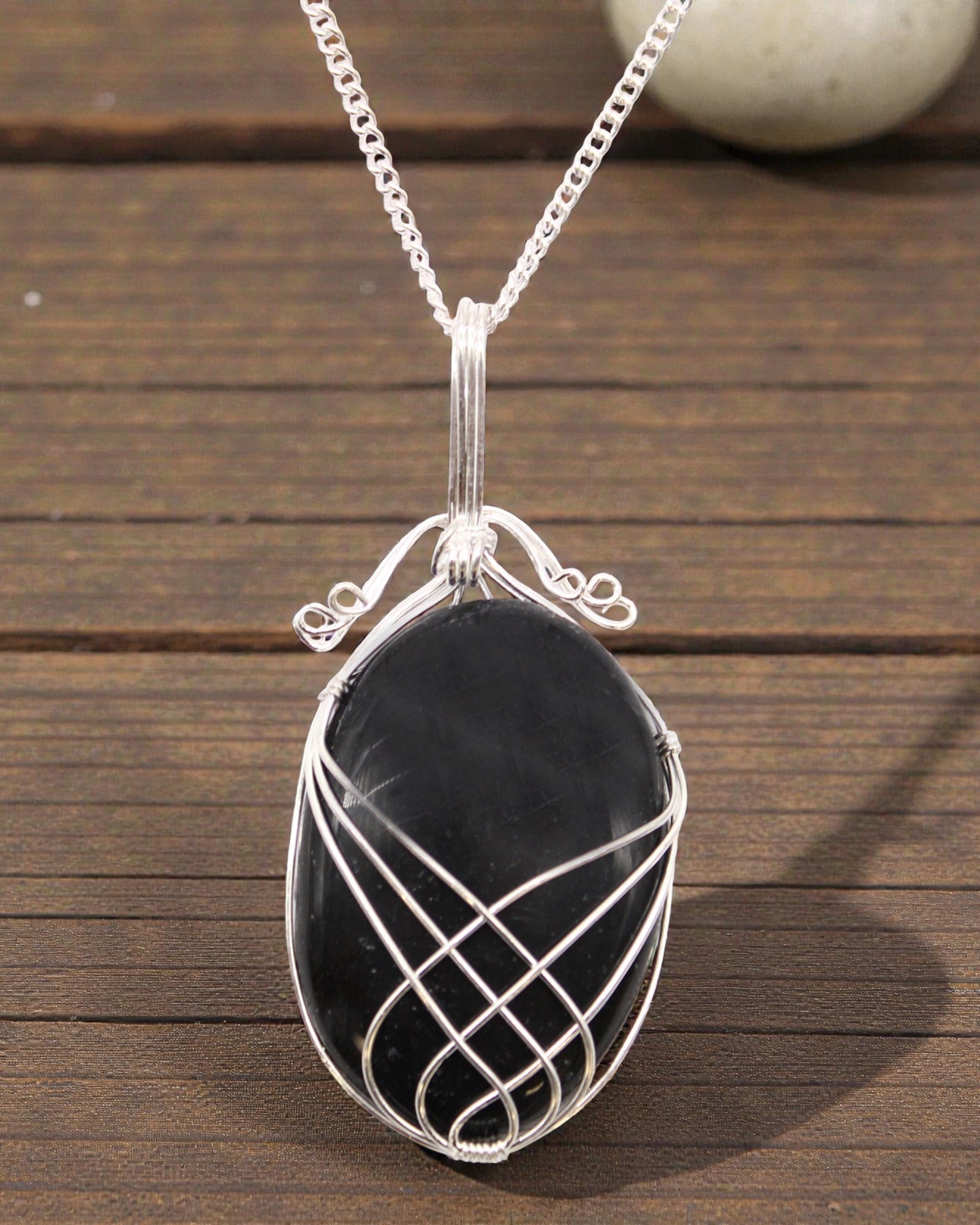 Spiraalgewikkelde edelstenen halsketting - Zwarte onyx