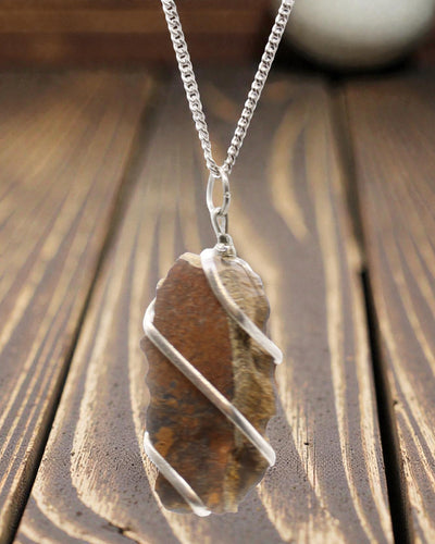 Watervalketting met omwikkelde edelsteen - ruw tijgeroog