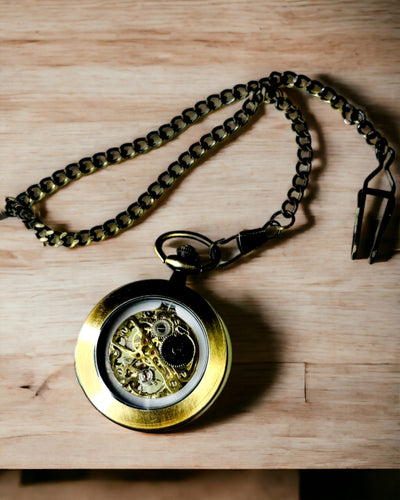 Retro zakhorloge – mechanisch, kleur gesatineerd goud, waterdicht, personalisatie met gravure