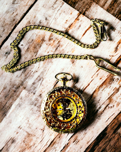 "Złoty Majestat" - Luxe Mechanisch Zakhorloge met Transparante Kern. Personalisatie met gravure