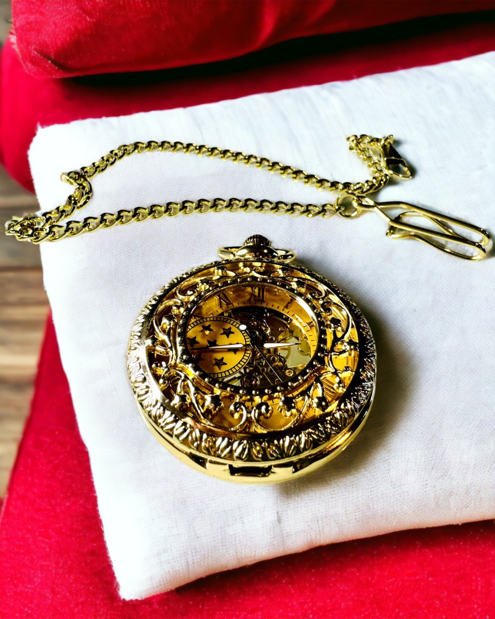 "Złoty Majestat" - Luxe Mechanisch Zakhorloge met Transparante Kern. Personalisatie met gravure