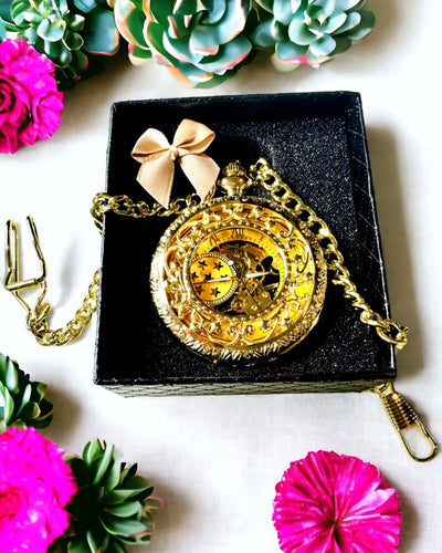 "Złoty Majestat" - Luxe Mechanisch Zakhorloge met Transparante Kern. Personalisatie met gravure