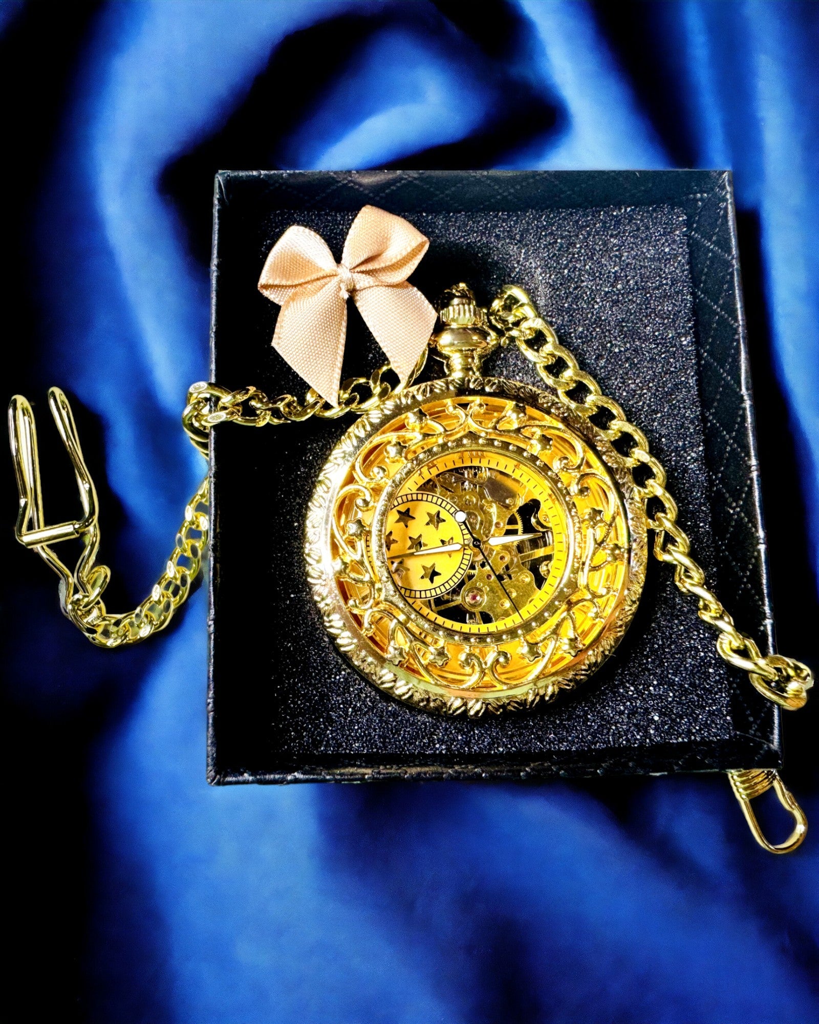"Złoty Majestat" - Luxe Mechanisch Zakhorloge met Transparante Kern. Personalisatie met gravure