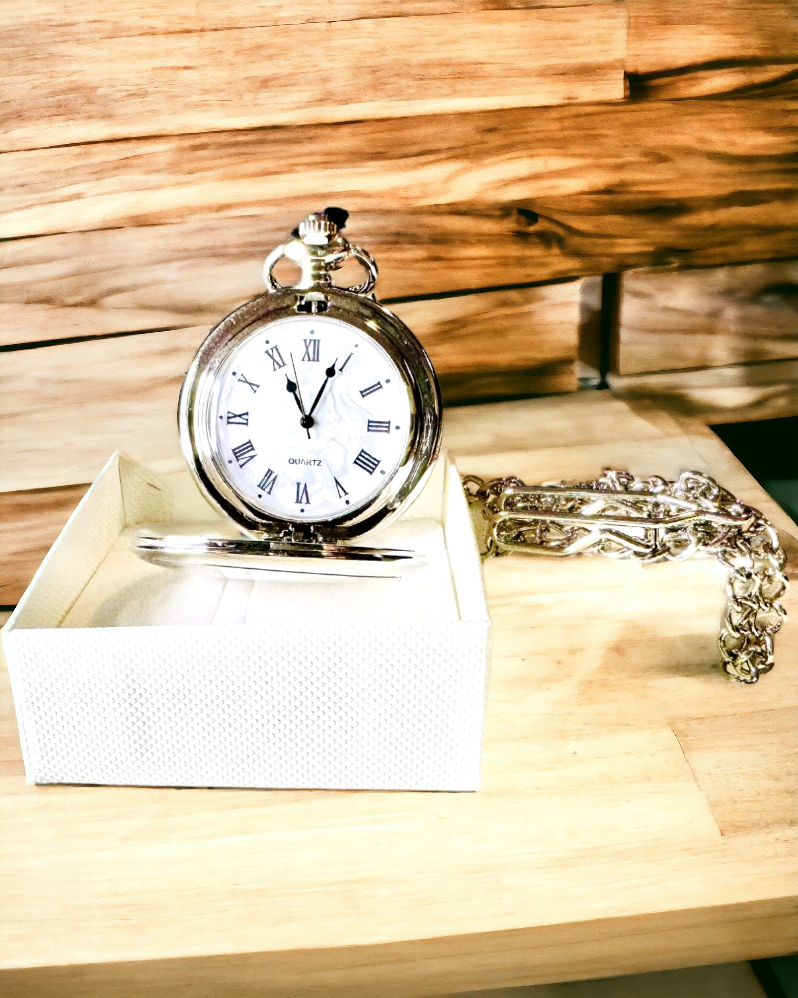 Klassieke Zakhorloge met Romeinse Cijfers en Ketting, Kwarts, Stalen Glans - zilverkleurig