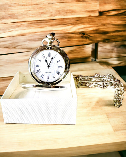 Klassieke Zakhorloge met Romeinse Cijfers en Ketting, Kwarts, Stalen Glans - zilverkleurig