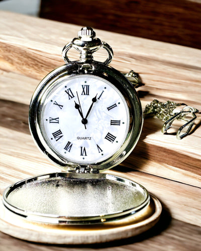 Klassieke Zakhorloge met Romeinse Cijfers en Ketting, Kwarts, Stalen Glans - zilverkleurig