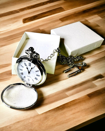 Klassieke Zakhorloge met Romeinse Cijfers en Ketting, Kwarts, Stalen Glans - zilverkleurig