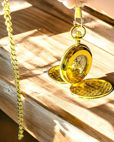 Klassieke Mechanische Zakhorloge met Dubbele Deksel, Handmatig, Gouden Kleur, met Gravure