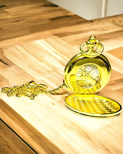Klassieke Mechanische Zakhorloge met Dubbele Deksel, Handmatig, Gouden Kleur, met Gravure