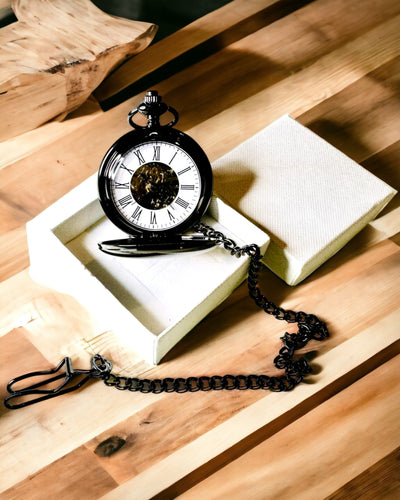 Klassieke Mechanische Zakhorloge met Dubbele Deksel – Handmatig, Zwart, personalisatie met gravure