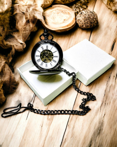 Klassieke Mechanische Zakhorloge met Dubbele Deksel – Handmatig, Zwart, personalisatie met gravure