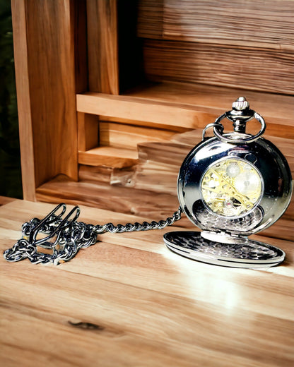 Klassieke Mechanische Zakhorloge met Dubbele Deksel – Handmatig, Zwart, personalisatie met gravure