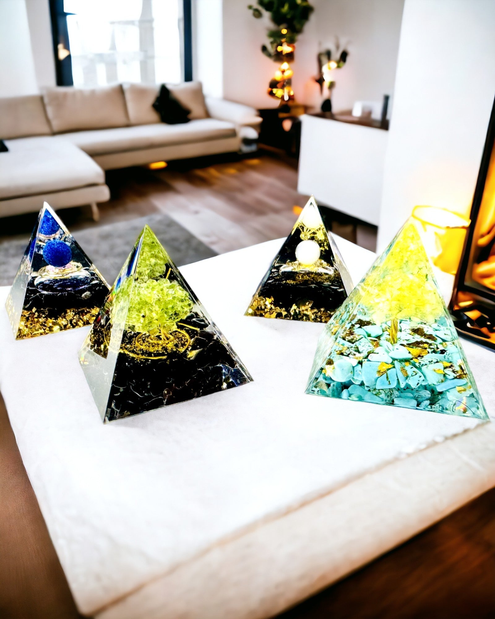 Orgoniet Piramide met Obsidiaan – Chakra Energie Generator, Reiki Meditatie Hulpmiddel met Natuurlijke Steen