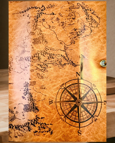 Retro Donkerbruine Leren Pennenzak met Schatkaartmotief - Elegante Tas voor het Bewaren van Schrijfbenodigdheden