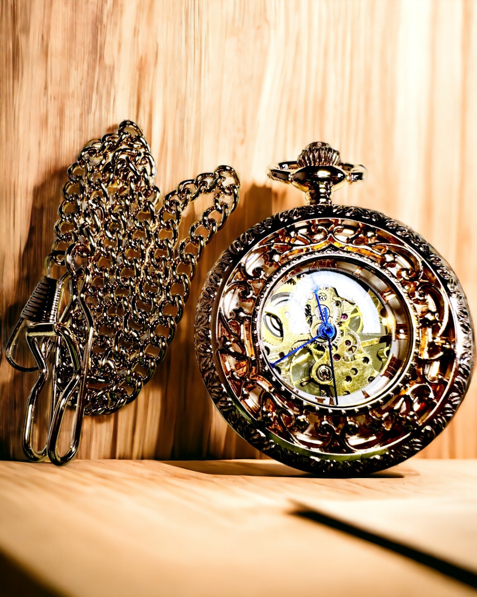 Vintage Zakhorloge met Transparante Wijzerplaat en Skeletmechanisme
