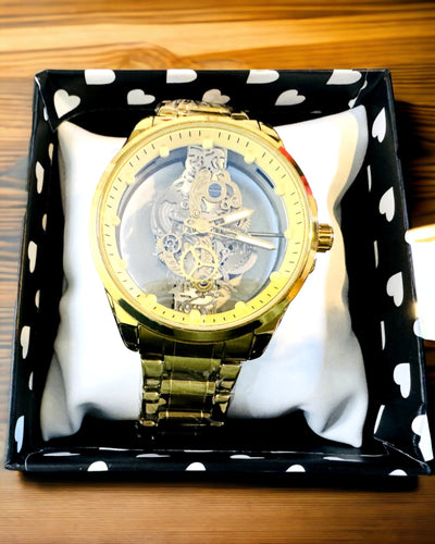 Heren Sporthorloge met Dubbelzijdig, Transparant Kwartsmechanisme en Aluminium Armband – Ideaal als Cadeau. Personalisatie met Gravure