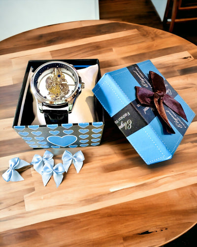 Herenkwartshorloge met Transparante Wijzerplaat - Klassieke Elegant in een Moderne Uitvoering zwarte band. Personalisatie met gravure