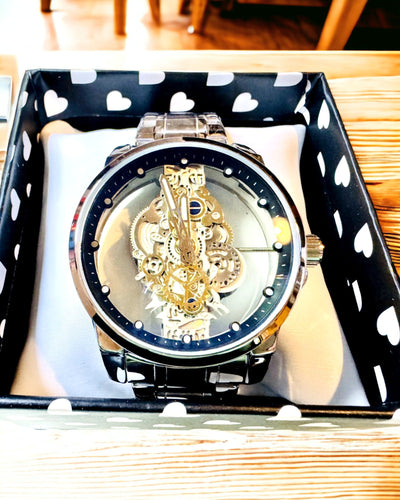 Elegante Heren Quartz Horloge - Transparant Mechanisme en Sportieve Elegant