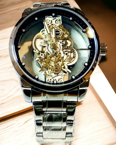Elegante Heren Quartz Horloge - Transparant Mechanisme en Sportieve Elegant