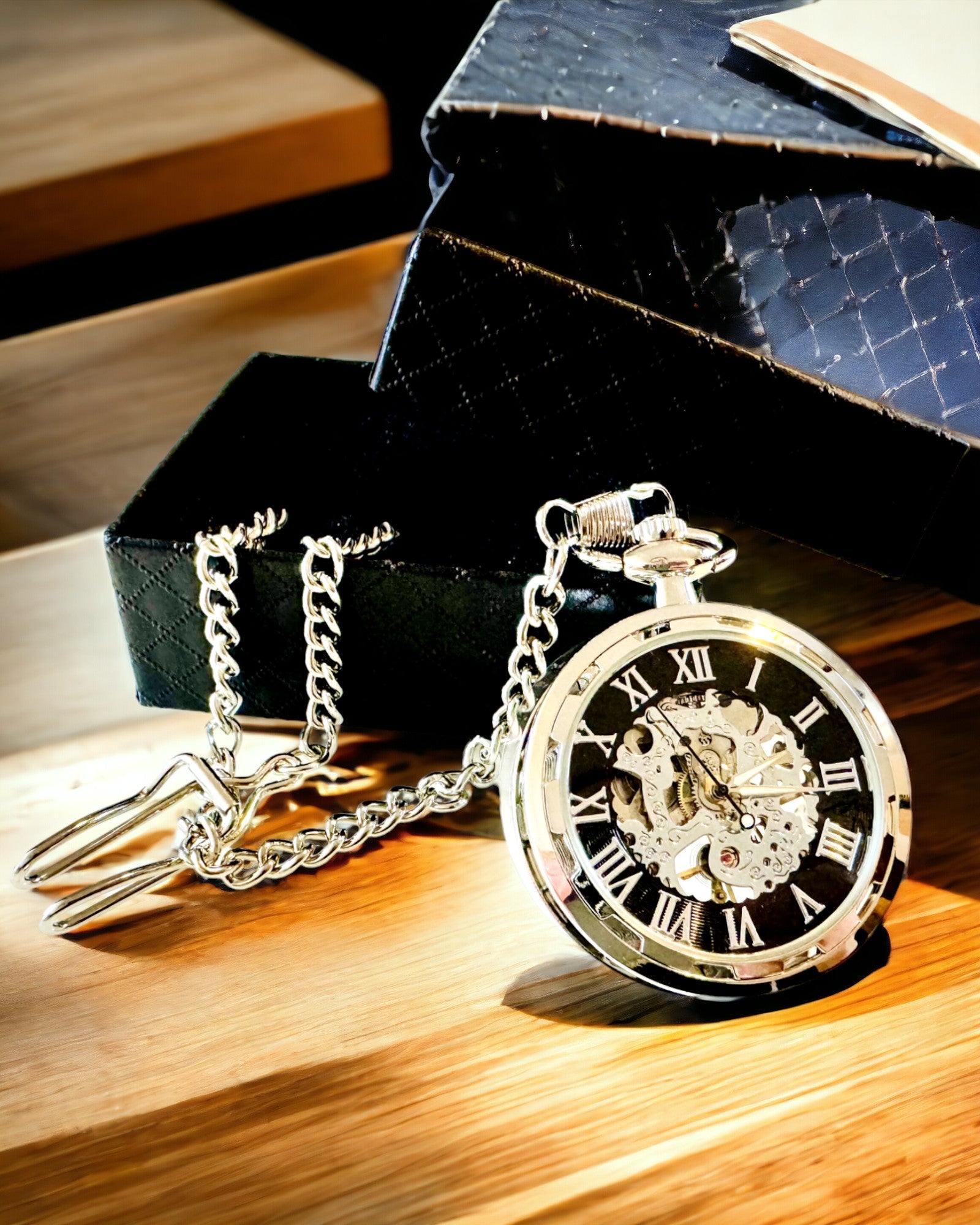 Zilveren Exclusieve Mechanische Zakhorloge in Retro Stijl, Waterdicht - Elegantie voor Elke Gelegenheid, met gravure