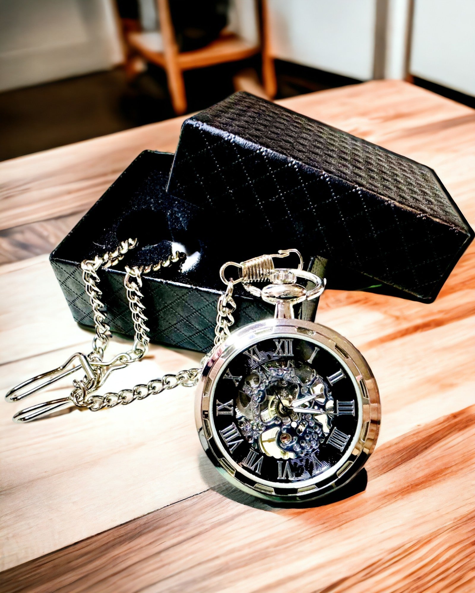 Zilveren Exclusieve Mechanische Zakhorloge in Retro Stijl, Waterdicht - Elegantie voor Elke Gelegenheid, met gravure