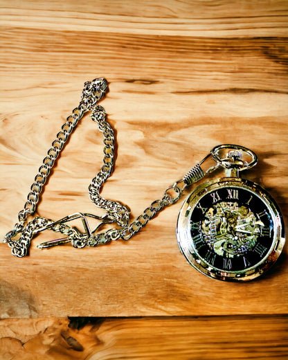 Zilveren Exclusieve Mechanische Zakhorloge in Retro Stijl, Waterdicht - Elegantie voor Elke Gelegenheid, met gravure