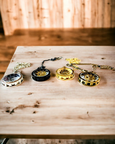 Retro zakhorloge – mechanisch, kleur gesatineerd goud, waterdicht, personalisatie met gravure