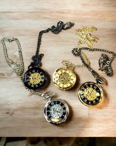 Retro zakhorloge – mechanisch, kleur gesatineerd goud, waterdicht, personalisatie met gravure